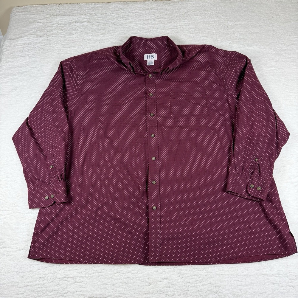 HB Casual Shirt Mens 3XL Button Up Long Sleeve Red Print W/ Pocket